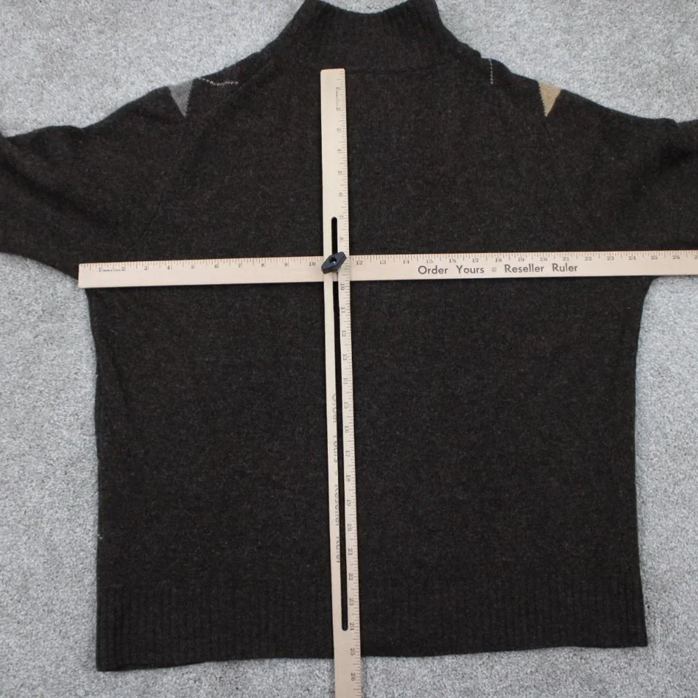 J. Crew Lambswool Sweater Mens Large‎ Brown/Tan Argyle Full Zip L/S Sweatshirt